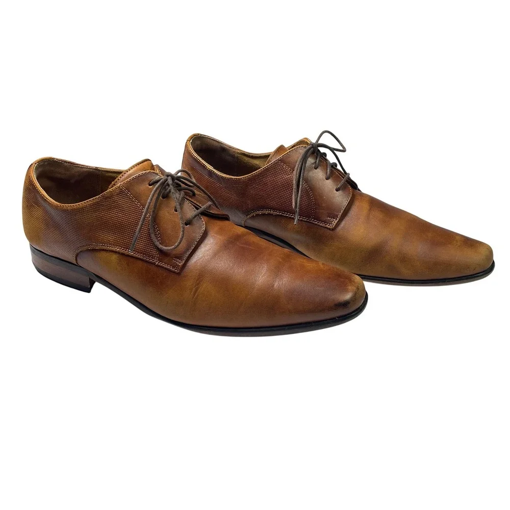 Florsheim Mens Kierland Brown Leather Oxford Dress Shoes Lace Up Size 12D‎ Toned